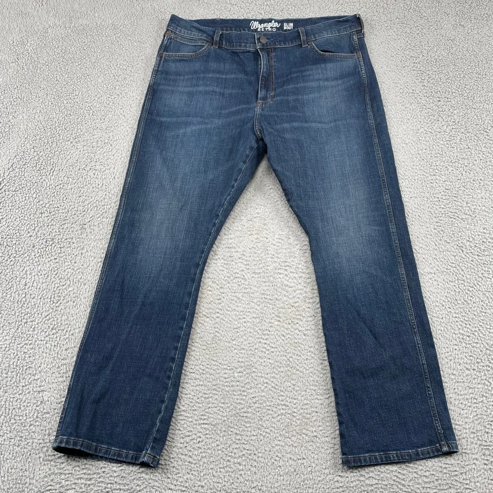 Wrangler Jeans Mens 40x32 Blue Retro Slim Boot Denim Workwear Casual Comfort